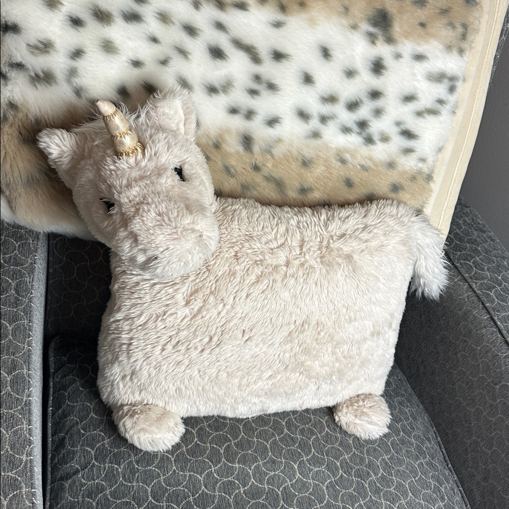 Pottery Barn Kids Plush Unicorn Pillow | Cream & Gold | Nursery Decor